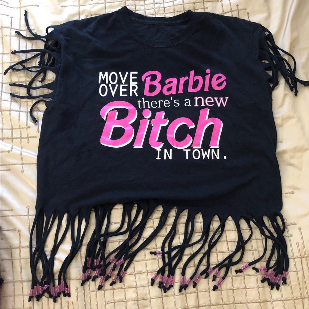 Oversized Fringe Beaded Barbie Tee